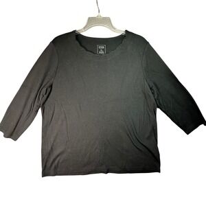 Hastings & Smith Scalloped Neck 3/4 Sleeve Top Classic Minimalist XL Black Basic